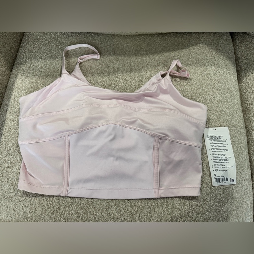 NWT Lululemon Align Satin Tank C/D Cup in Blissful Pink Sz 12